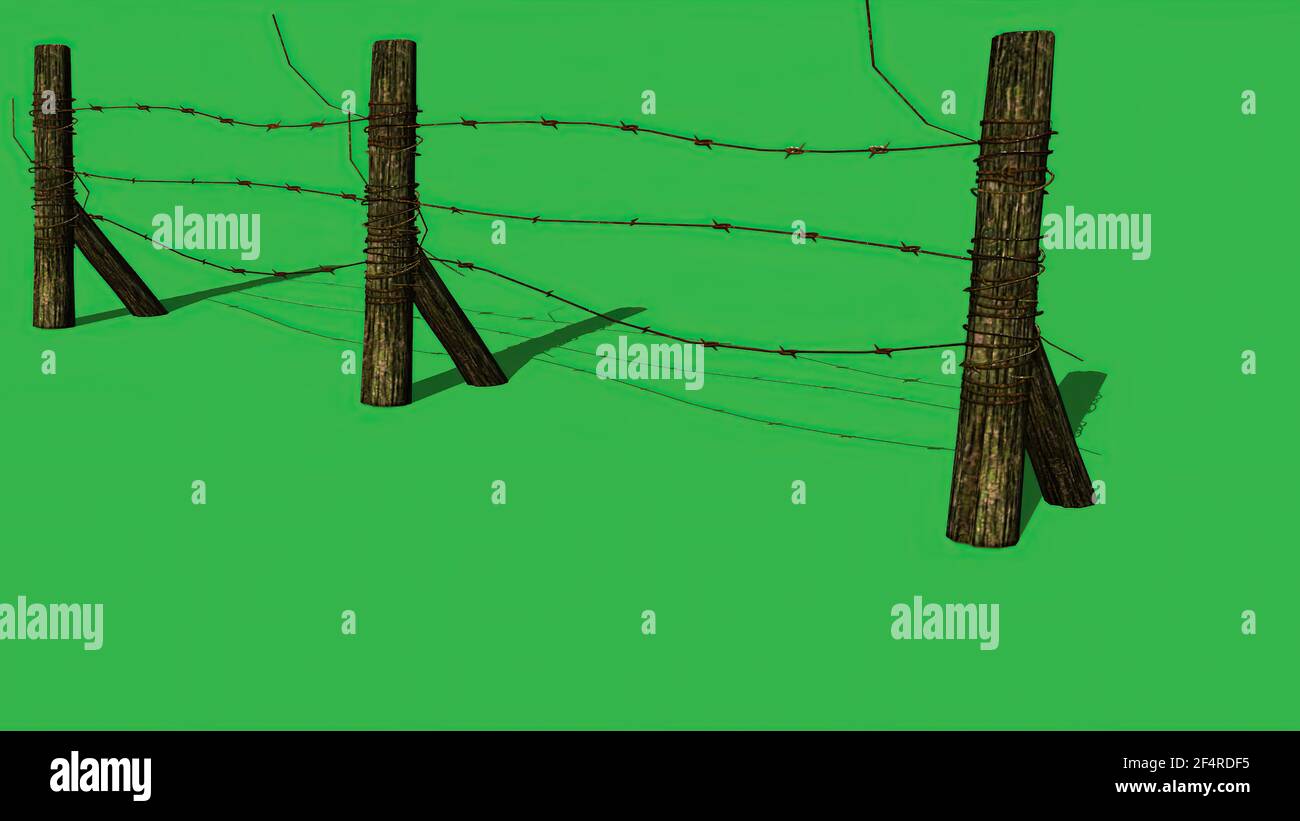 Barbed wire fence on green screen Stock Photo - Alamy