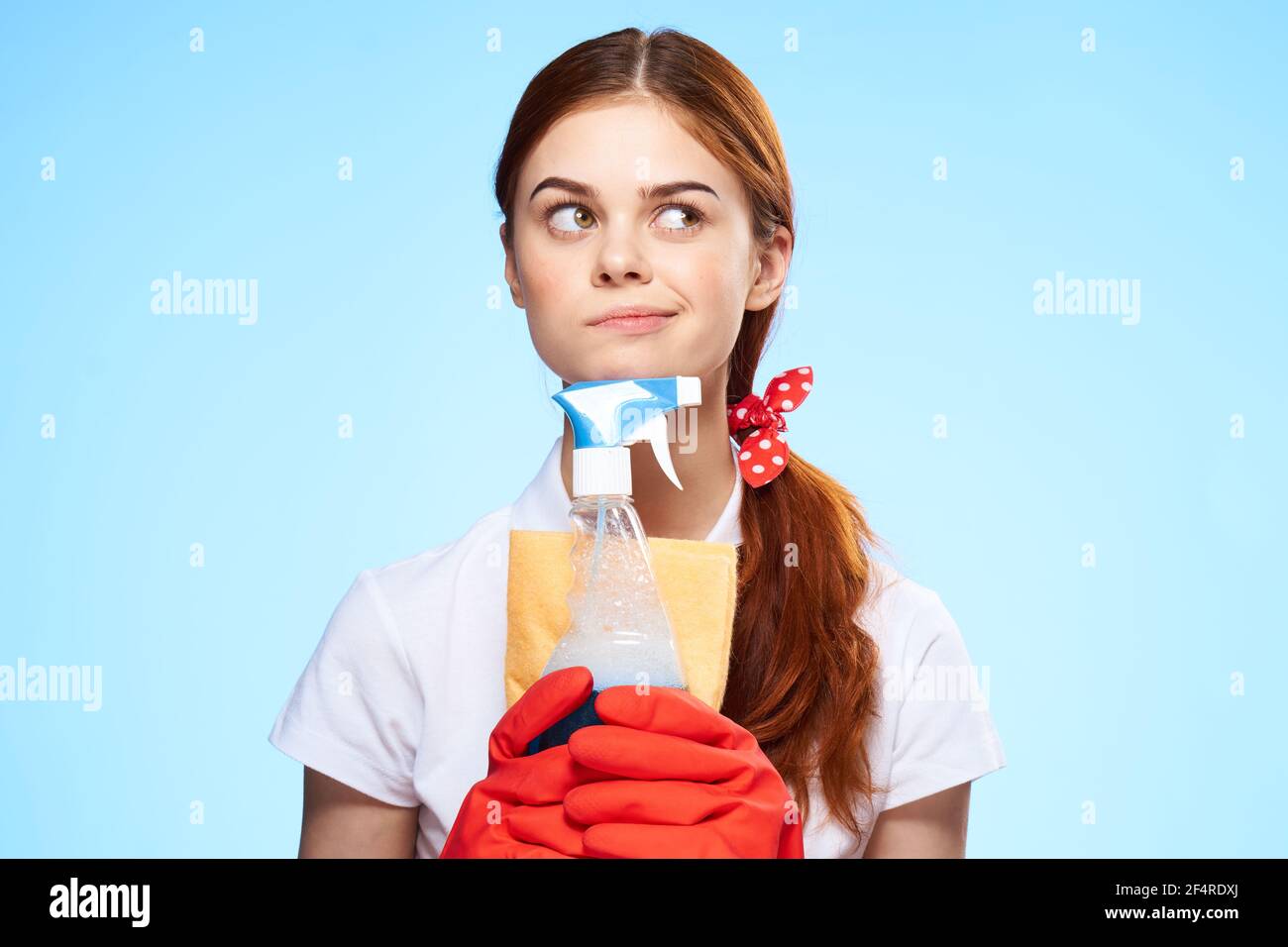 cleaning lady with washing utensils in hands housework professional Stock Photo Alamy