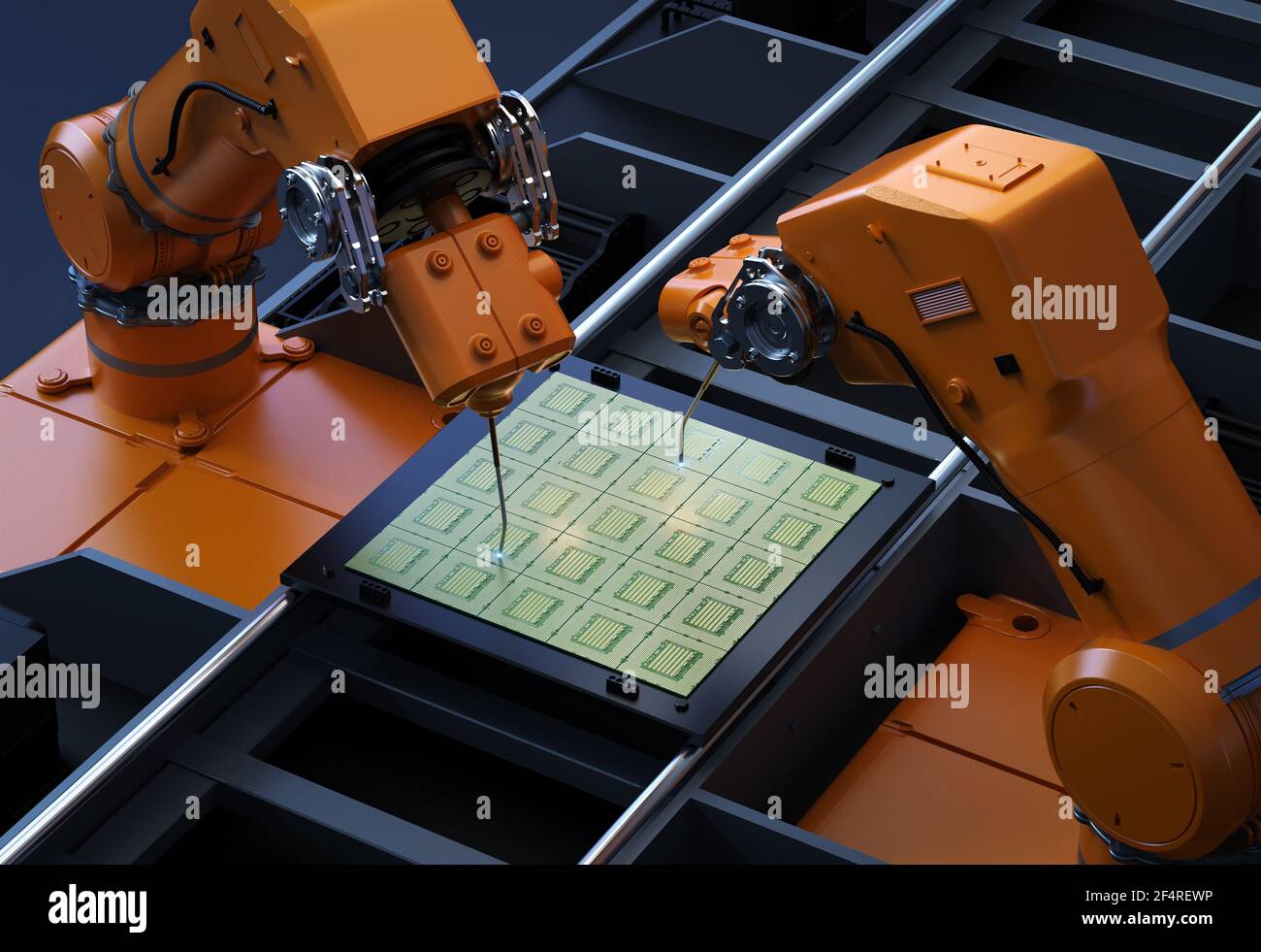 3d rendering robotic arms with chipset for semiconductor manufacturing ...