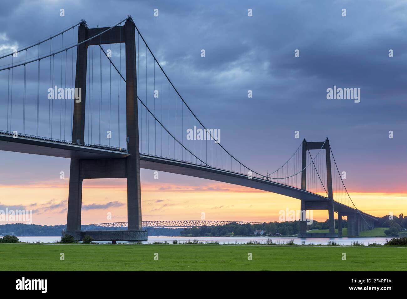 geography / travel, Denmark, Syddanmark, isle Funen, bridge Nu Lillebaeltsbro across the small Belt at, Additional-Rights-Clearance-Info-Not-Available Stock Photo