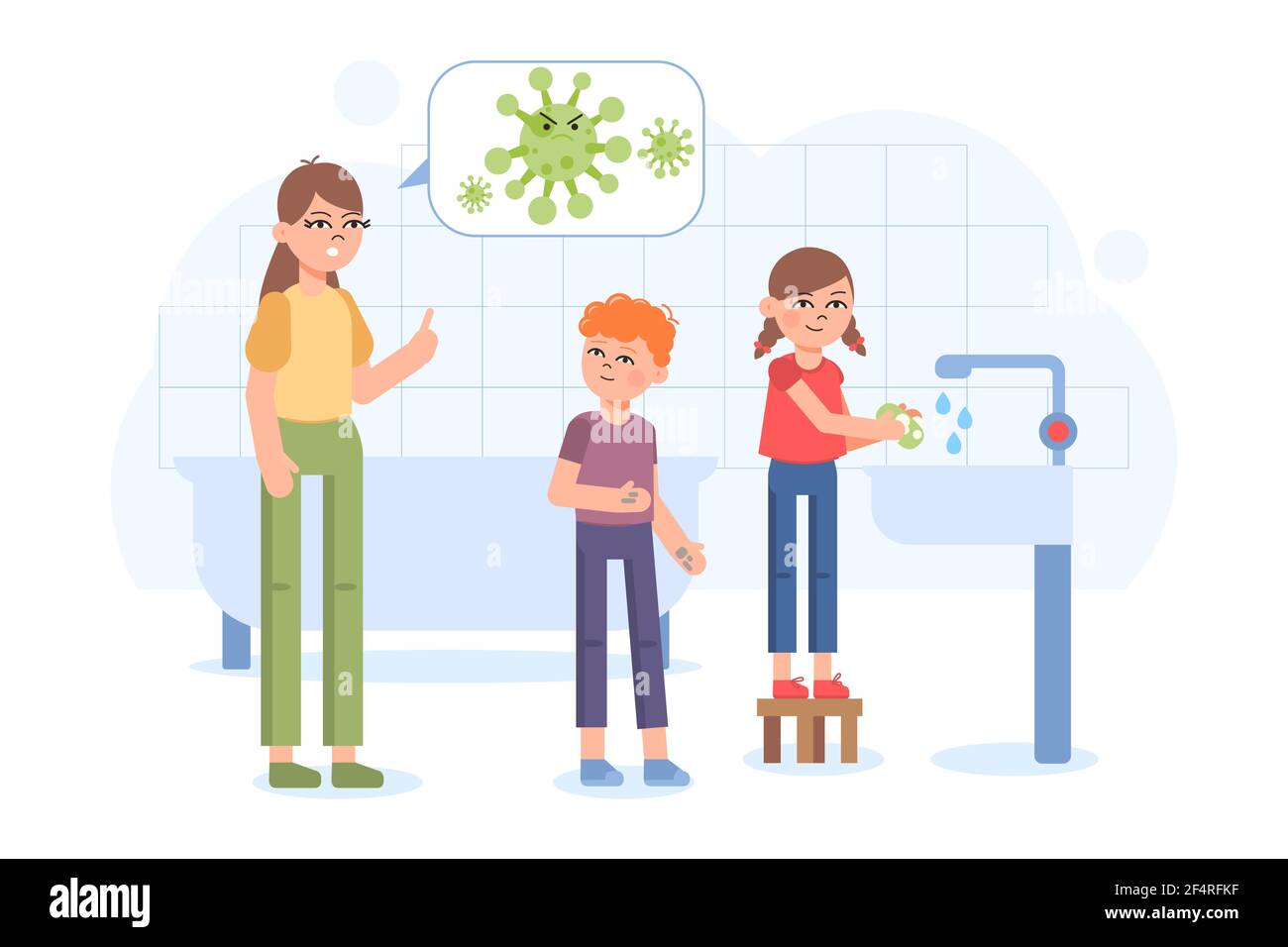 Family Bathroom Washing Hands. Vector illustration Stock Vector Image ...