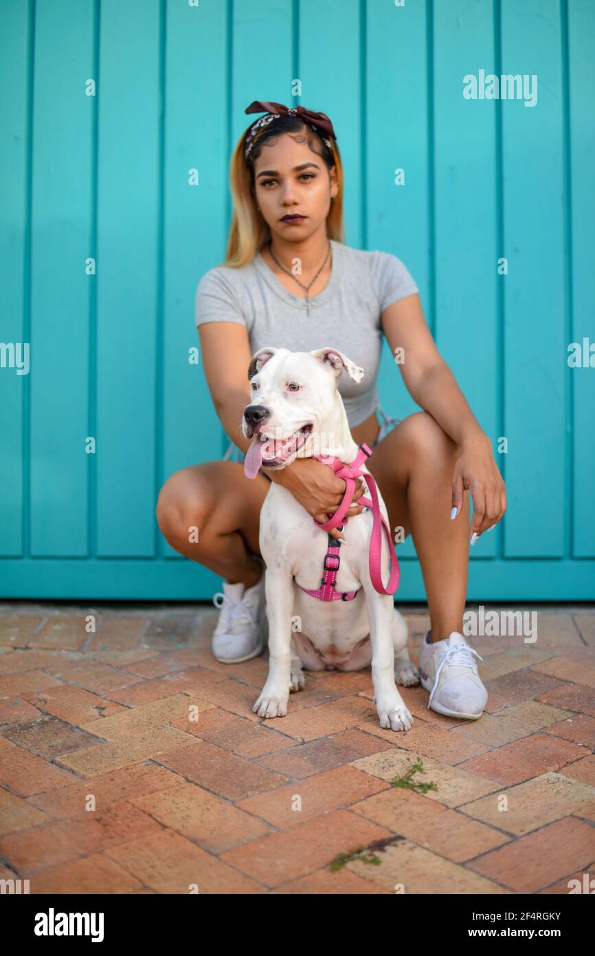 One woman with dog on leash shot up close Stock Photo - Alamy One woman with dog on leash shot up close Stock Photo - Alamy