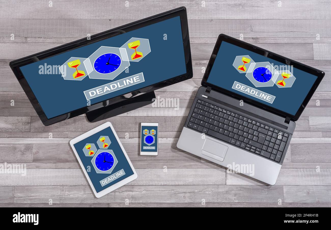 Deadline concept shown on different information technology devices Stock Photo