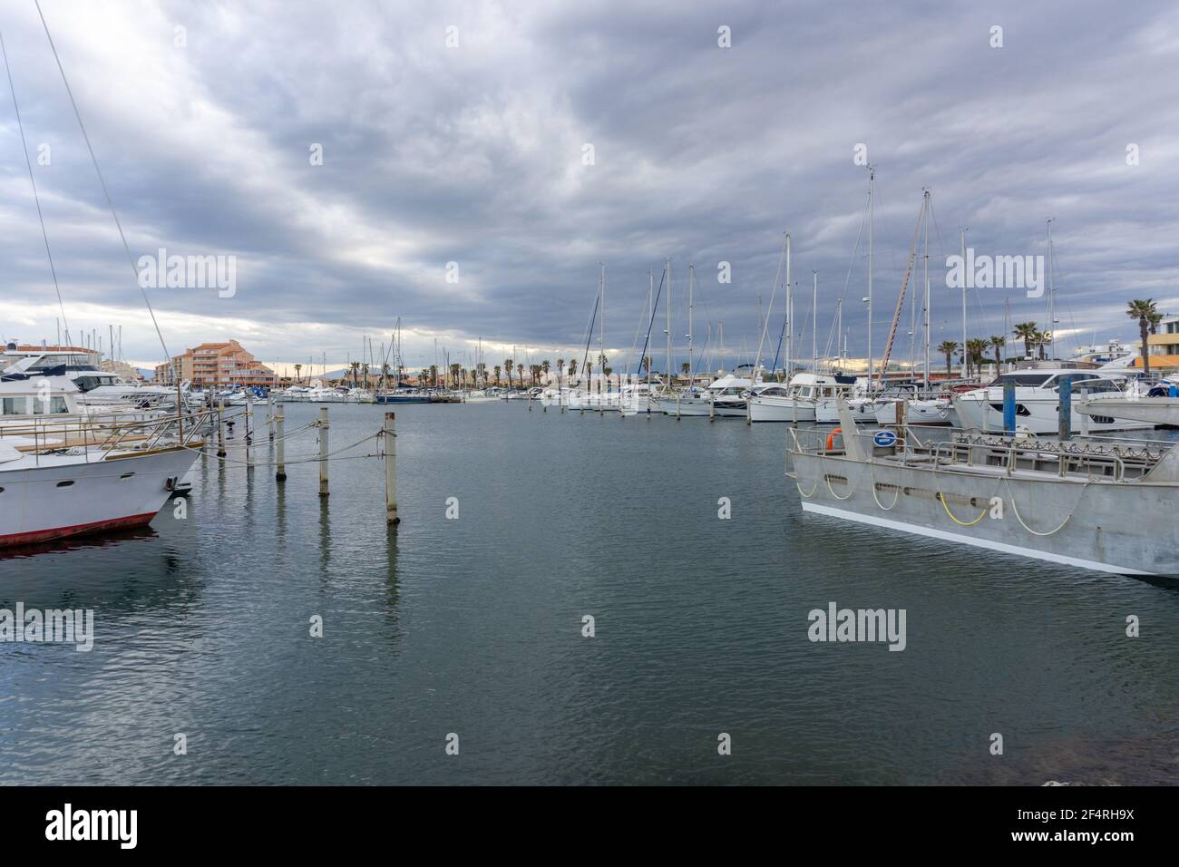 Le Barcares, France - 13 March, 2021: many boats and ships in the harbor of Port Barcares in southern France Stock Photo