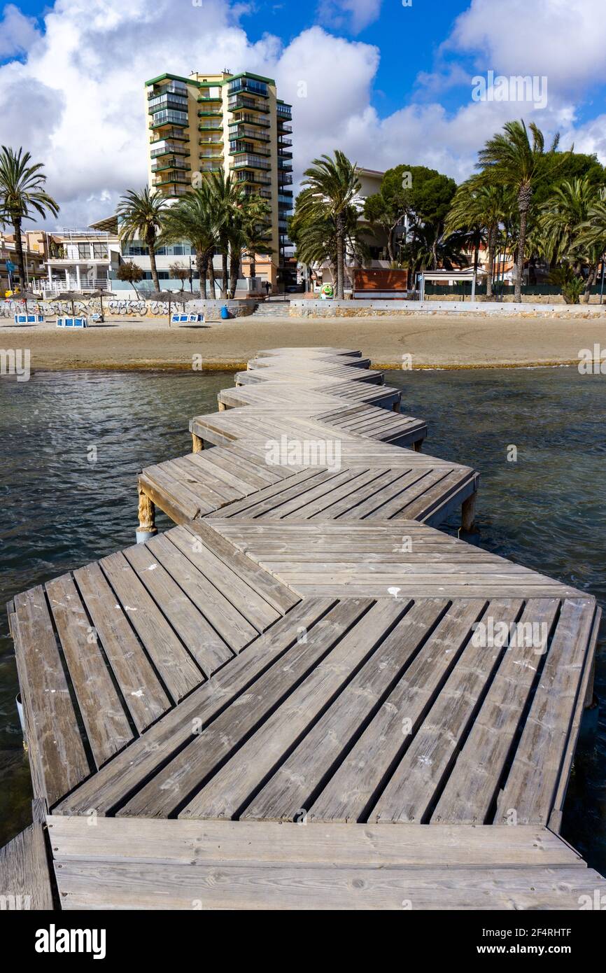 San Javier, Murcia - 23 February, 2021: beach and Mediterranean Sea in the town of San Javier on the coast of Murcia Stock Photo