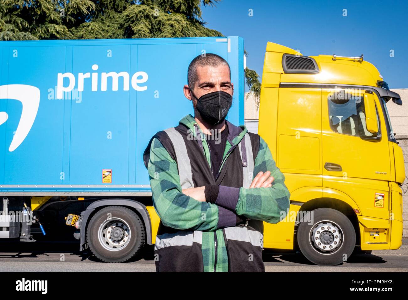 Milan Italy 22nd Mar 21 Milan Amazon Logistics Workers Strike A Driver Crosses His Arms In Front Of An Amazon Prime Truck Amazon Headquarters Via Toffetti Editorial Usage Only Credit Independent