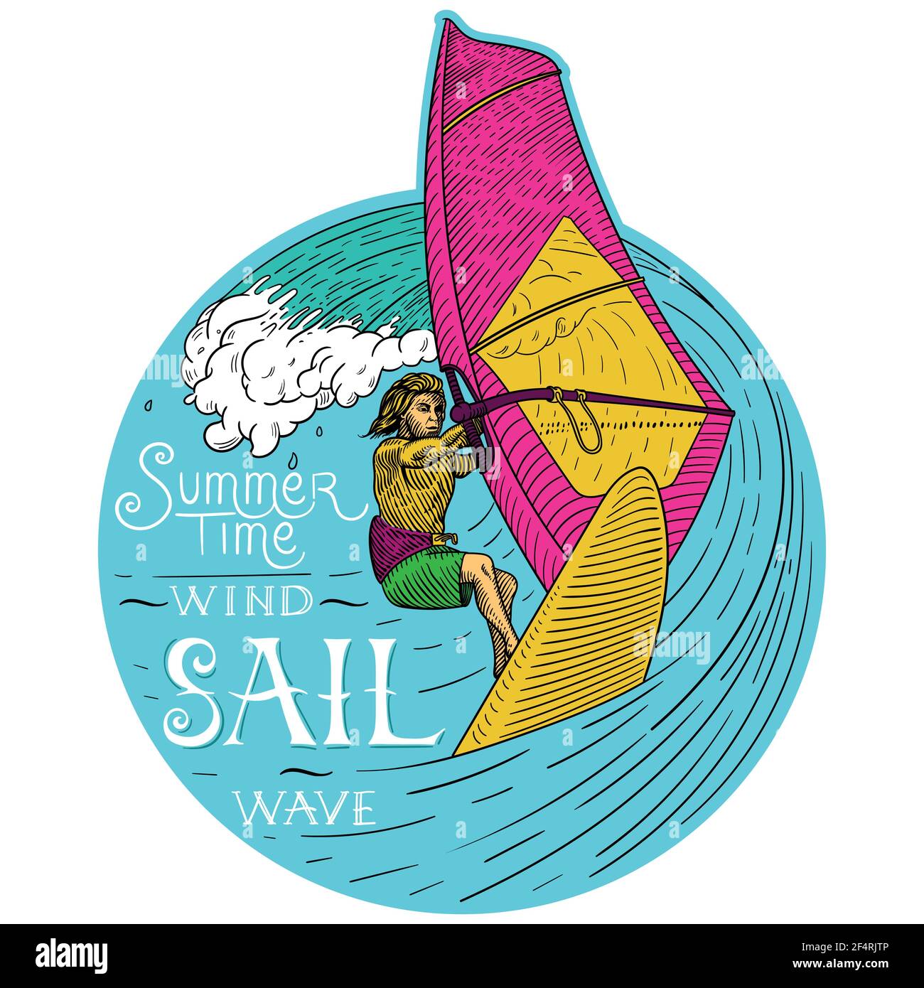 windsurf, windsurfer vector illustration for print or any other textile print. Stock Vector