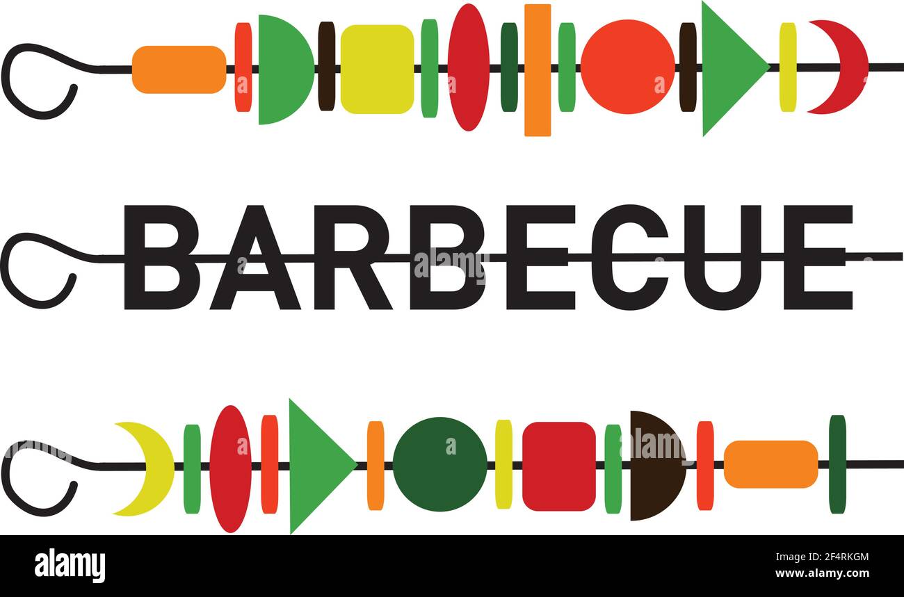 BBQ Barbecue Kebabs Skewers Braai Typography Shapes Heritage Stock Vector