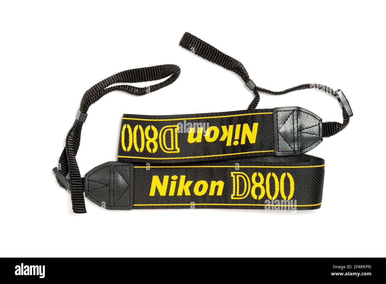 Original photo camera strap for Nikon D800 on white Stock Photo