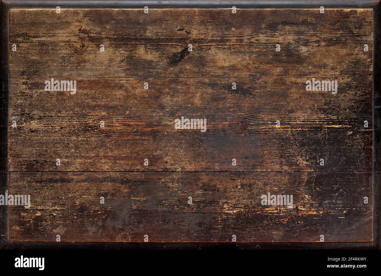Backgrounds and textures: very old dark weathered wooden tabletop surface Stock Photo