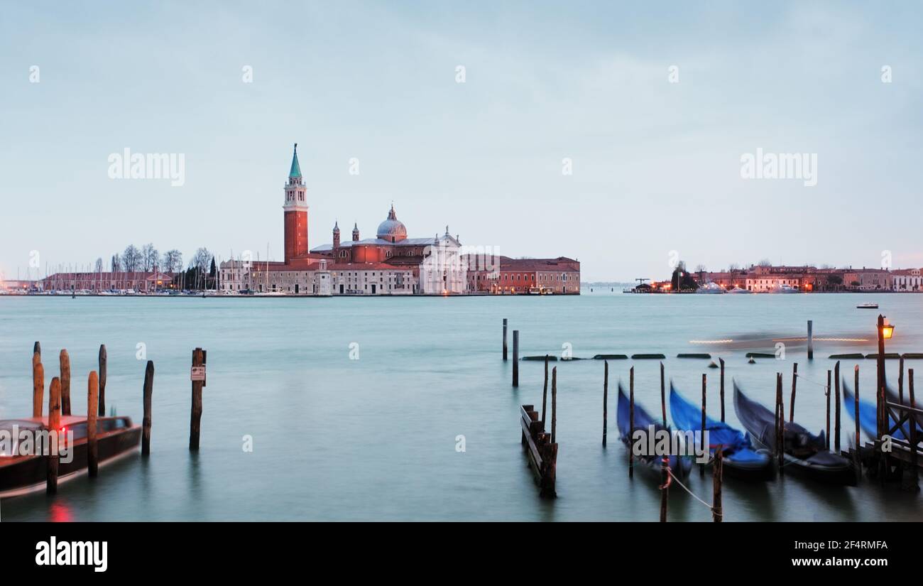 Gondolas by san giorgio maggiore, Venice, Italy Stock Photo