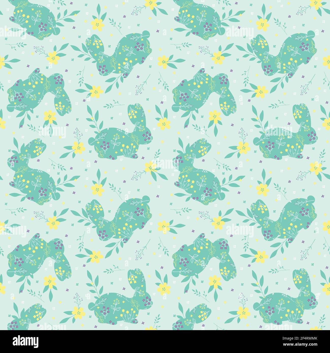 Flowers and bunnies seamless pattern, vector background. Stock Vector