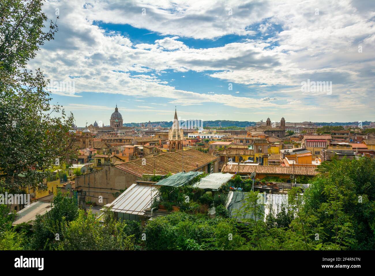 Rome, Italy - Oct 04, 2018: High view over the rooftops of Rome Stock Photo