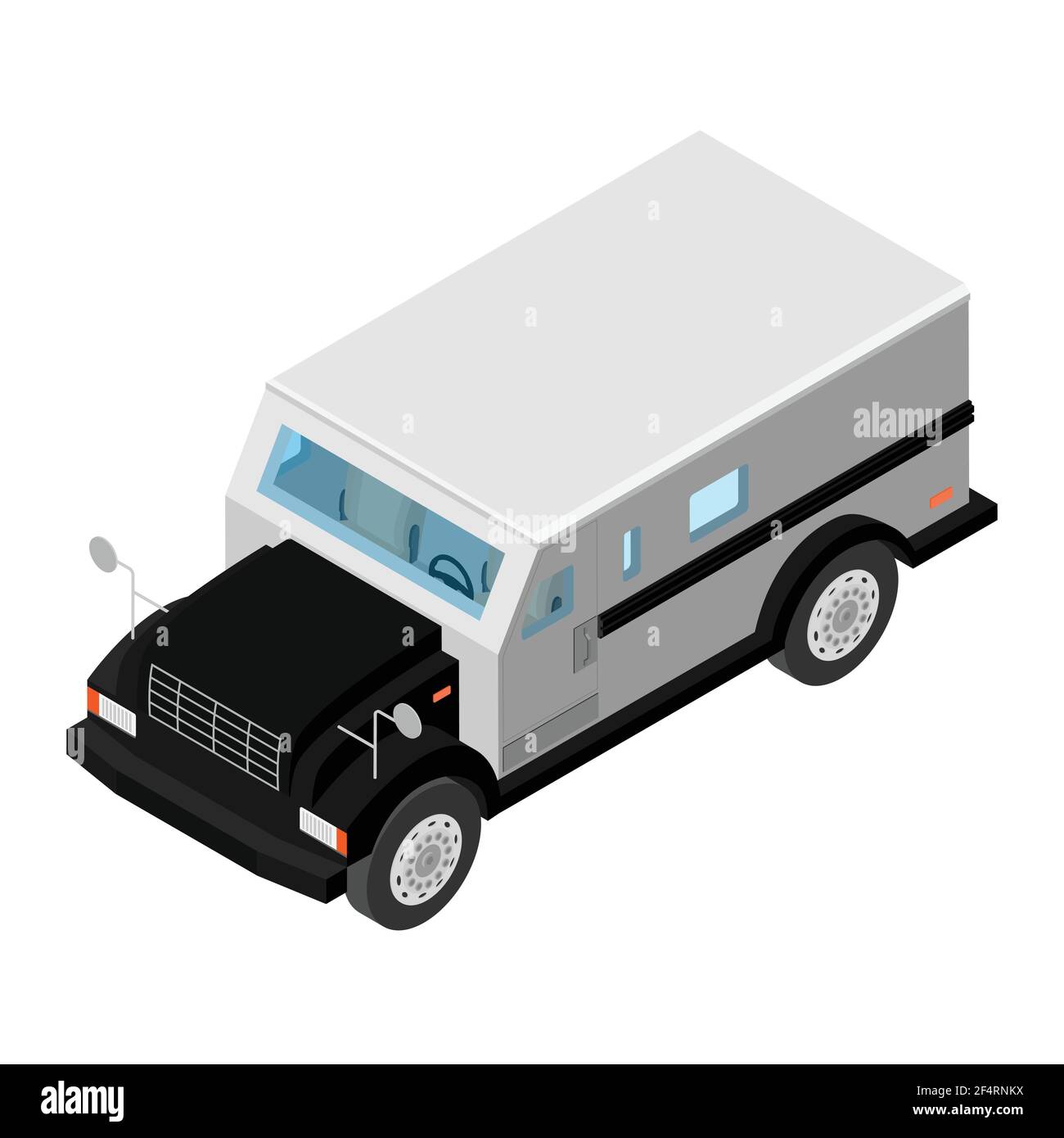 Armored cash truck isometric view. Utility security van vehicle. Vector Stock Vector