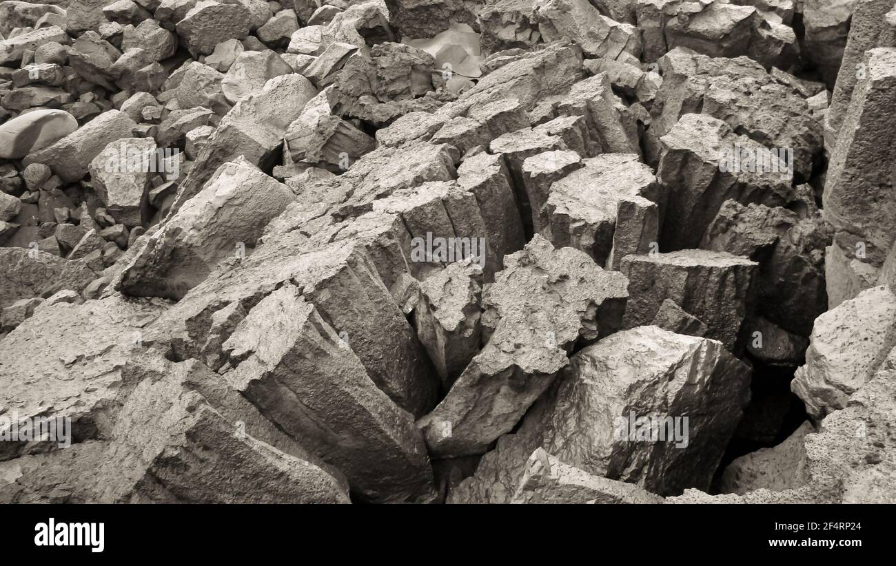 basalt granite pillars in wasteland volcanic origin iceland black and