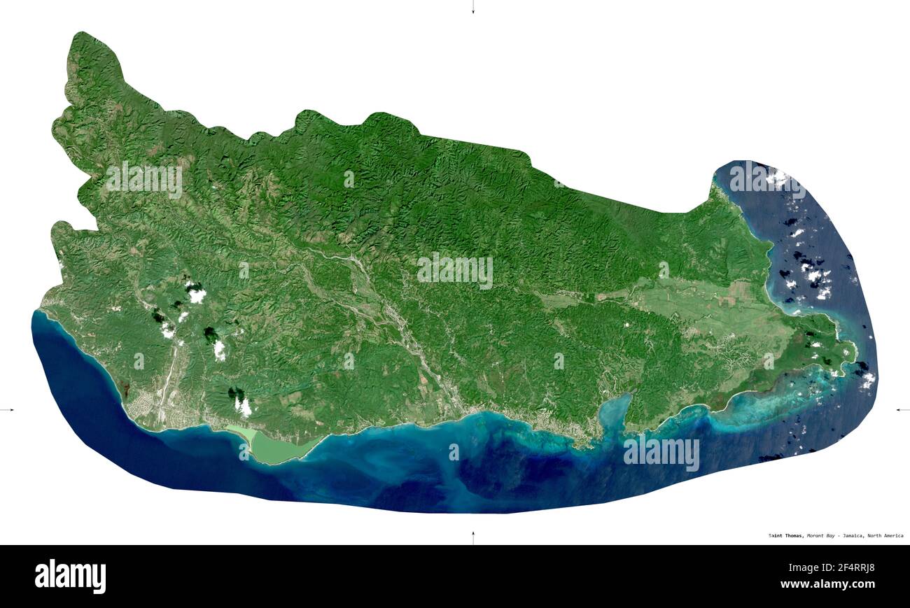 Saint Thomas, parish of Jamaica. Sentinel2 satellite imagery. Shape