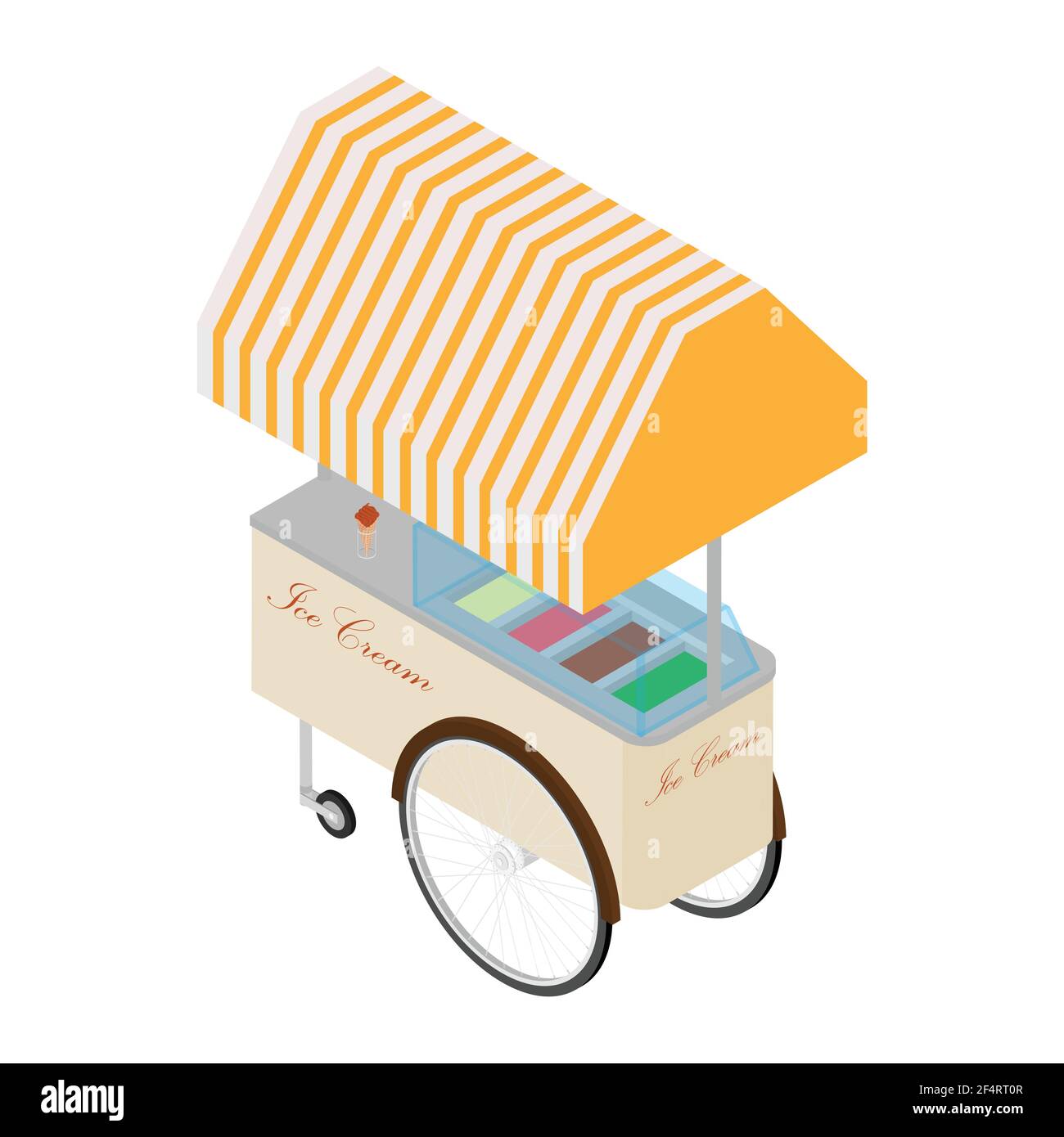 Ice cream cart vector isolated on white isometric view. Stock Vector