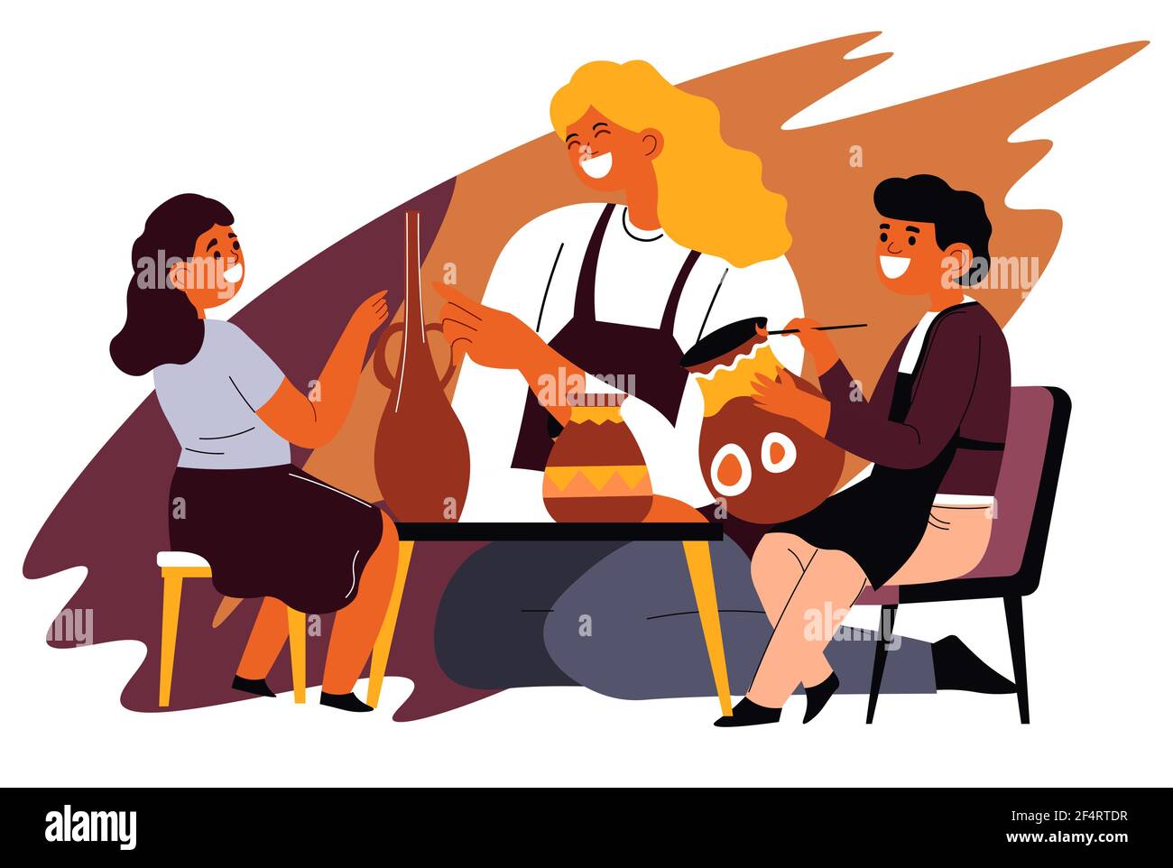 Woman teaching kids to paint clay pots vector Stock Vector Image & Art ...