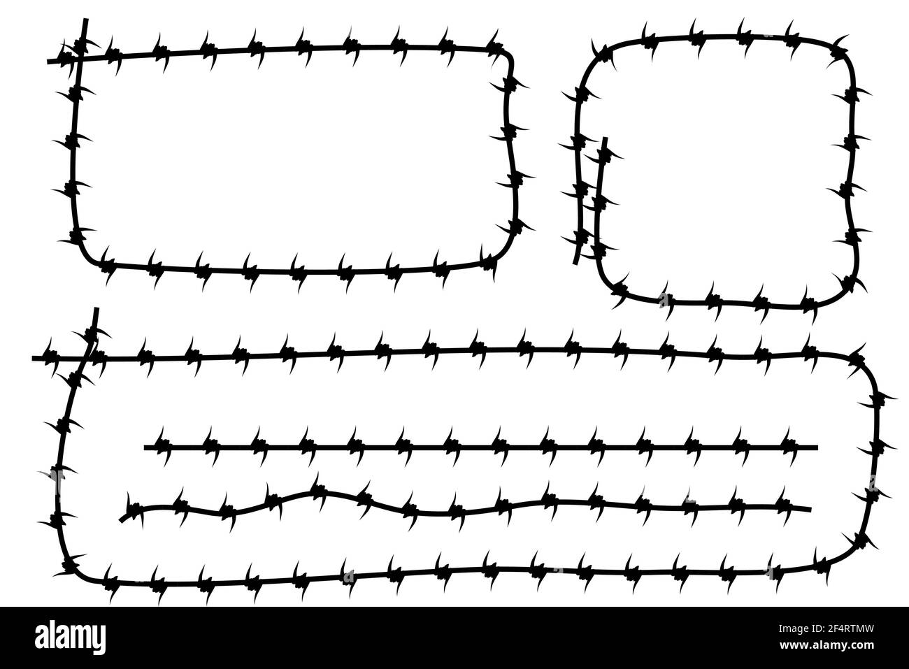 Vector Frame Silhouette Barbed Wire, Rectangle, Square, Rounded Corner and Horizontal Line Stock Vector