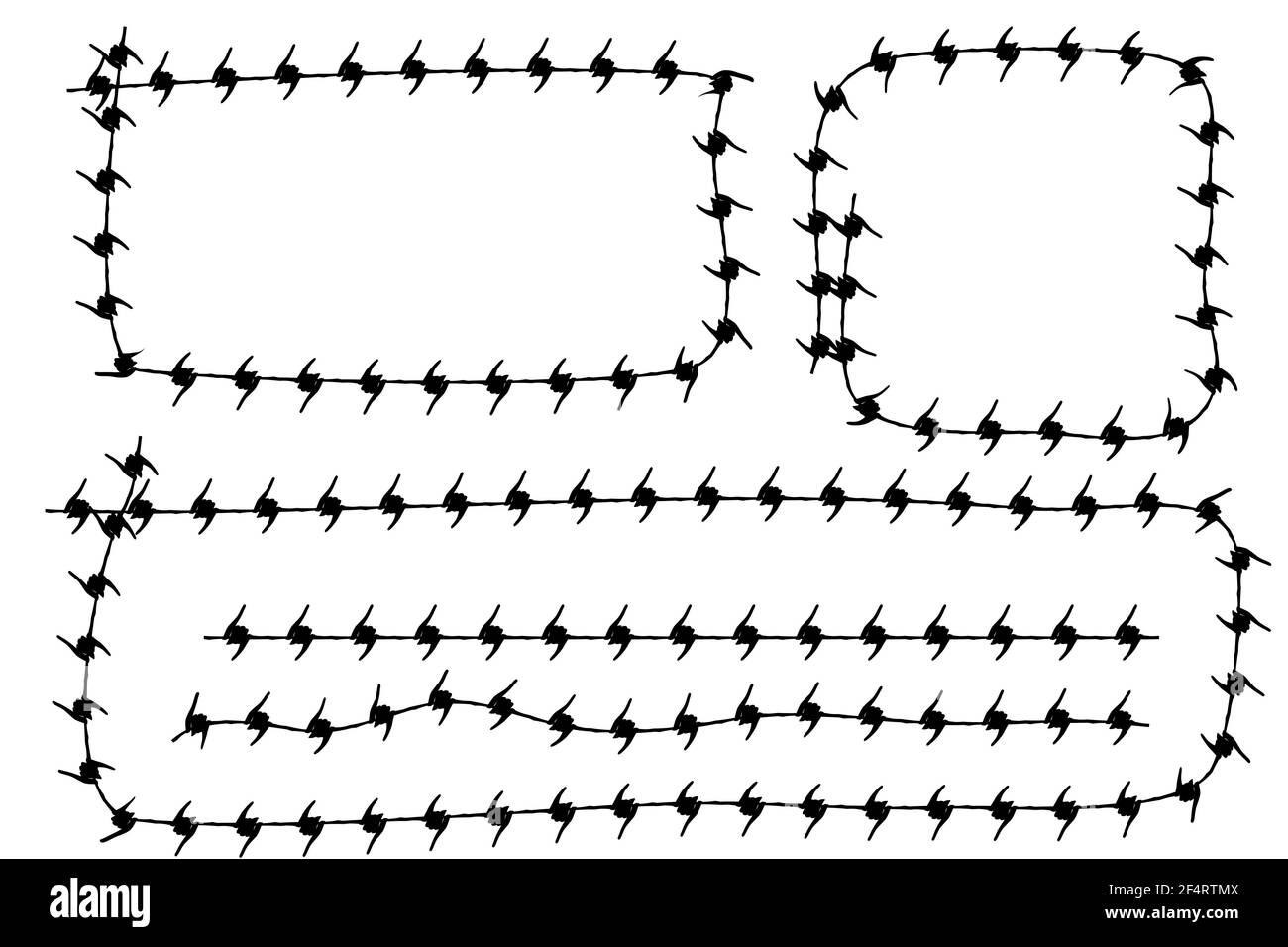 Vector Frame Silhouette Barbed Wire, Rectangle, Square, Rounded Corner and Horizontal Line Stock Vector