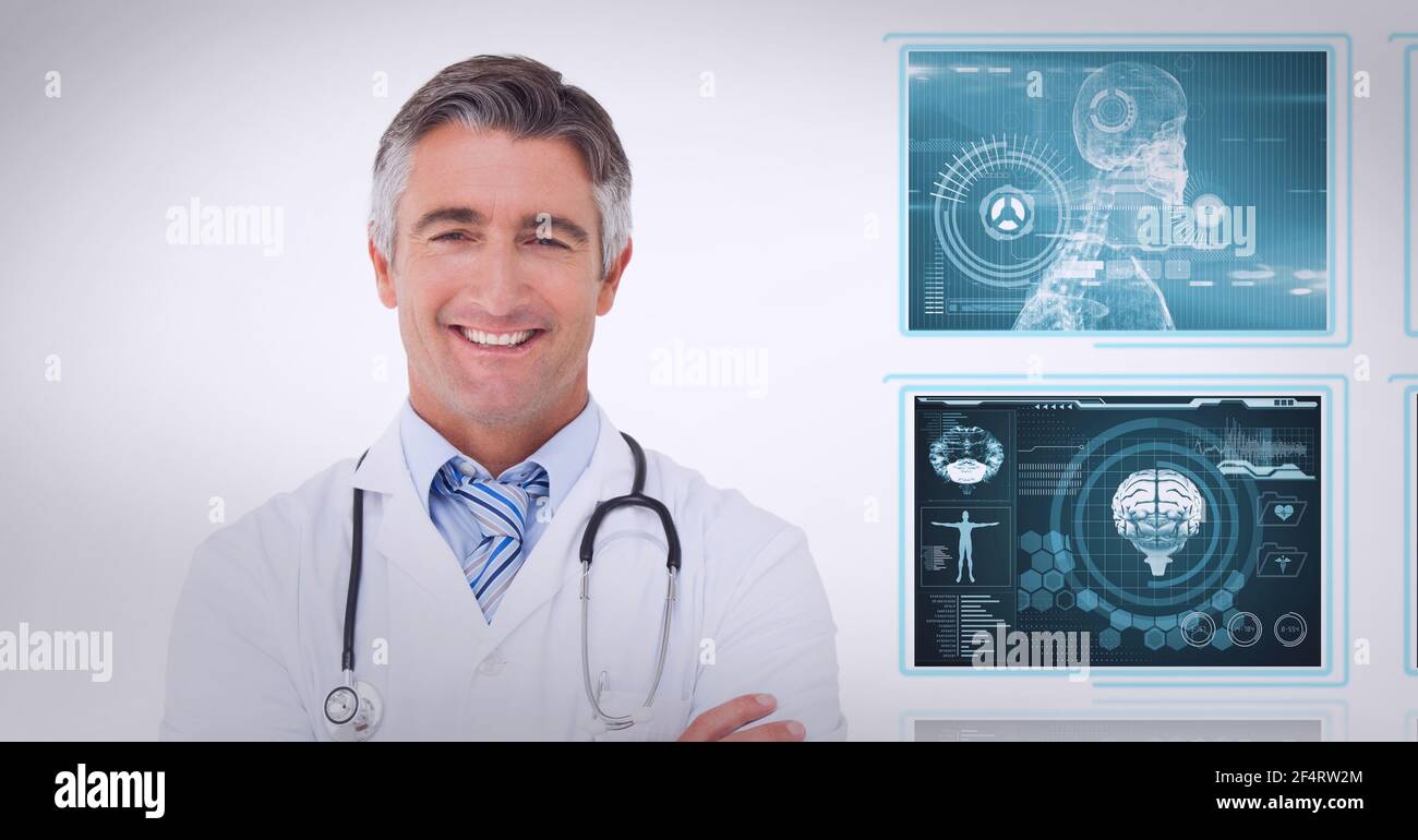 Screens data processing against male hi-res stock photography and ...