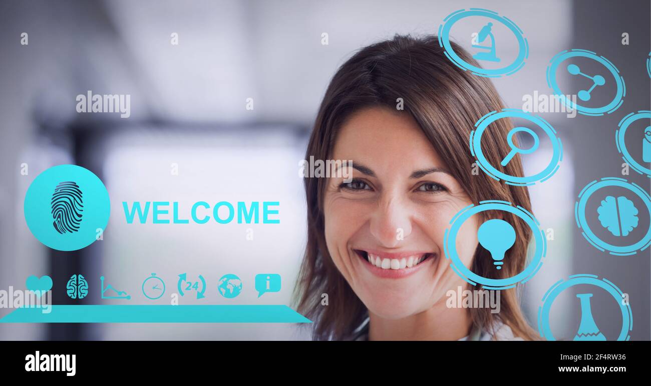 Digital interface with medical data processing against portrait of ...
