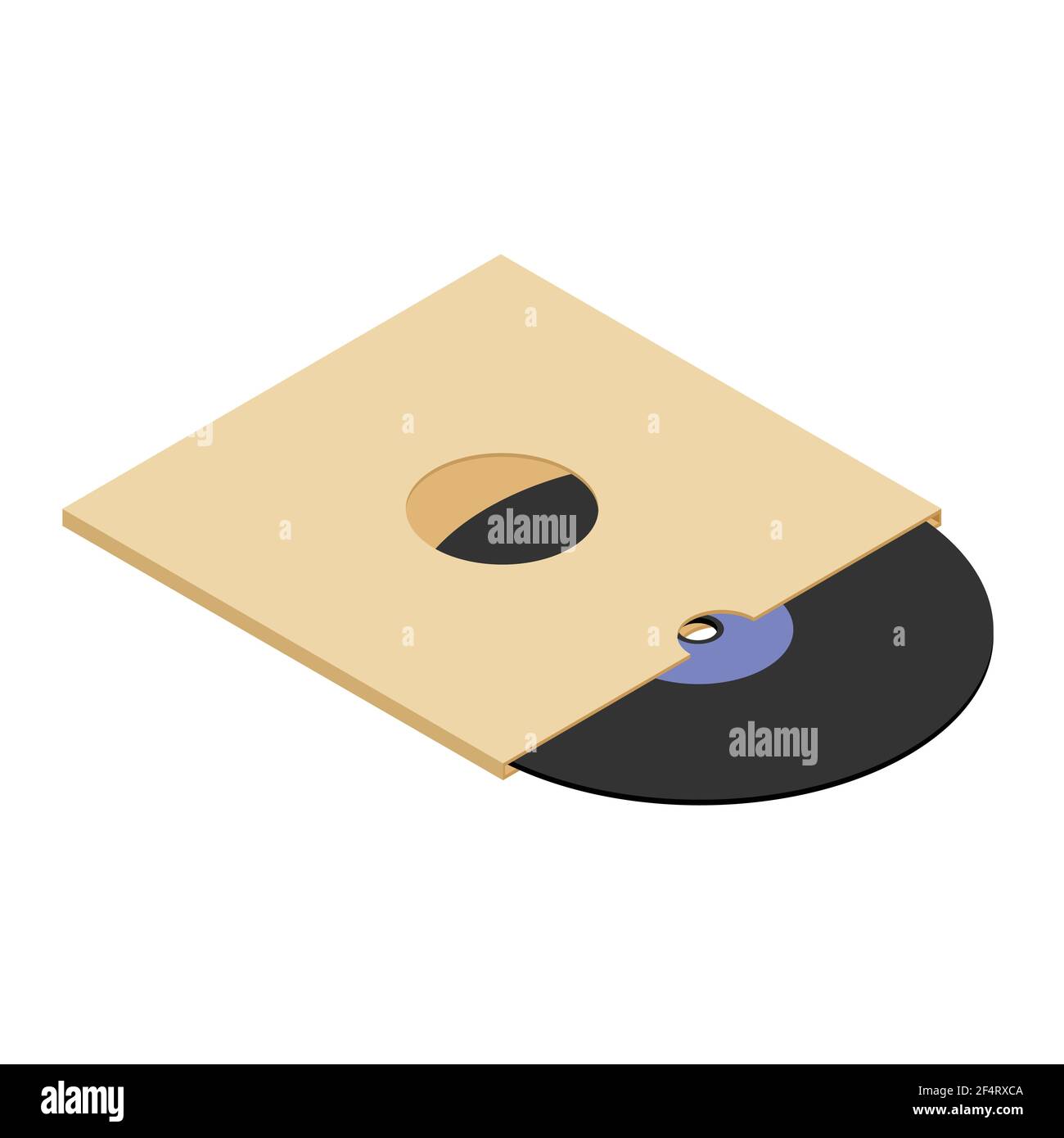 Vinyl record with blank paper cover isolated on white. Record sleeve with vinyl disc isometric view. Vector Stock Vector