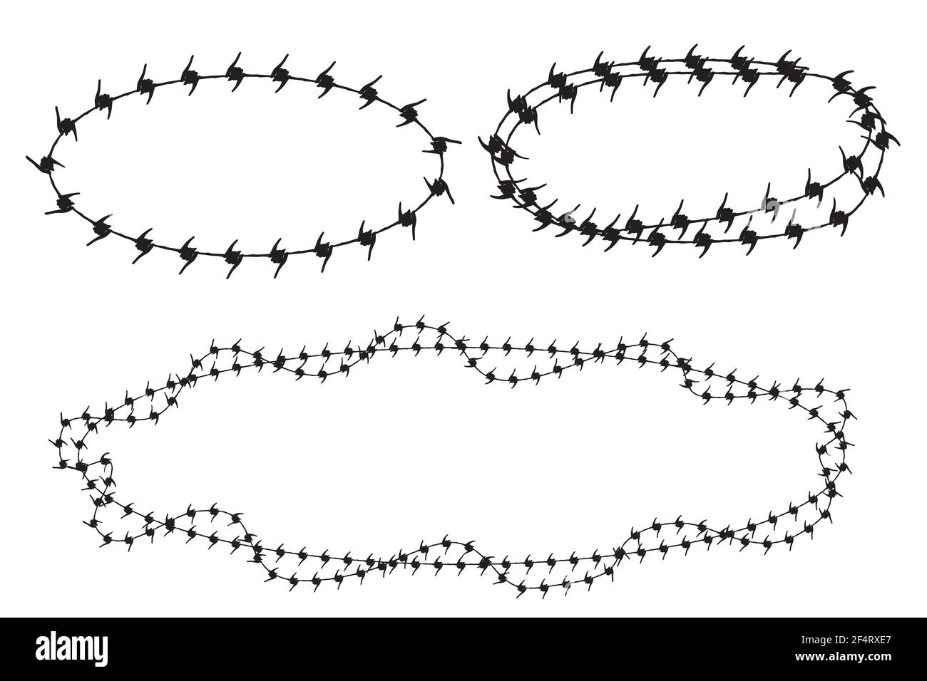Vector Frame Silhouette Barbed Wire, Oval Shape Stock Vector