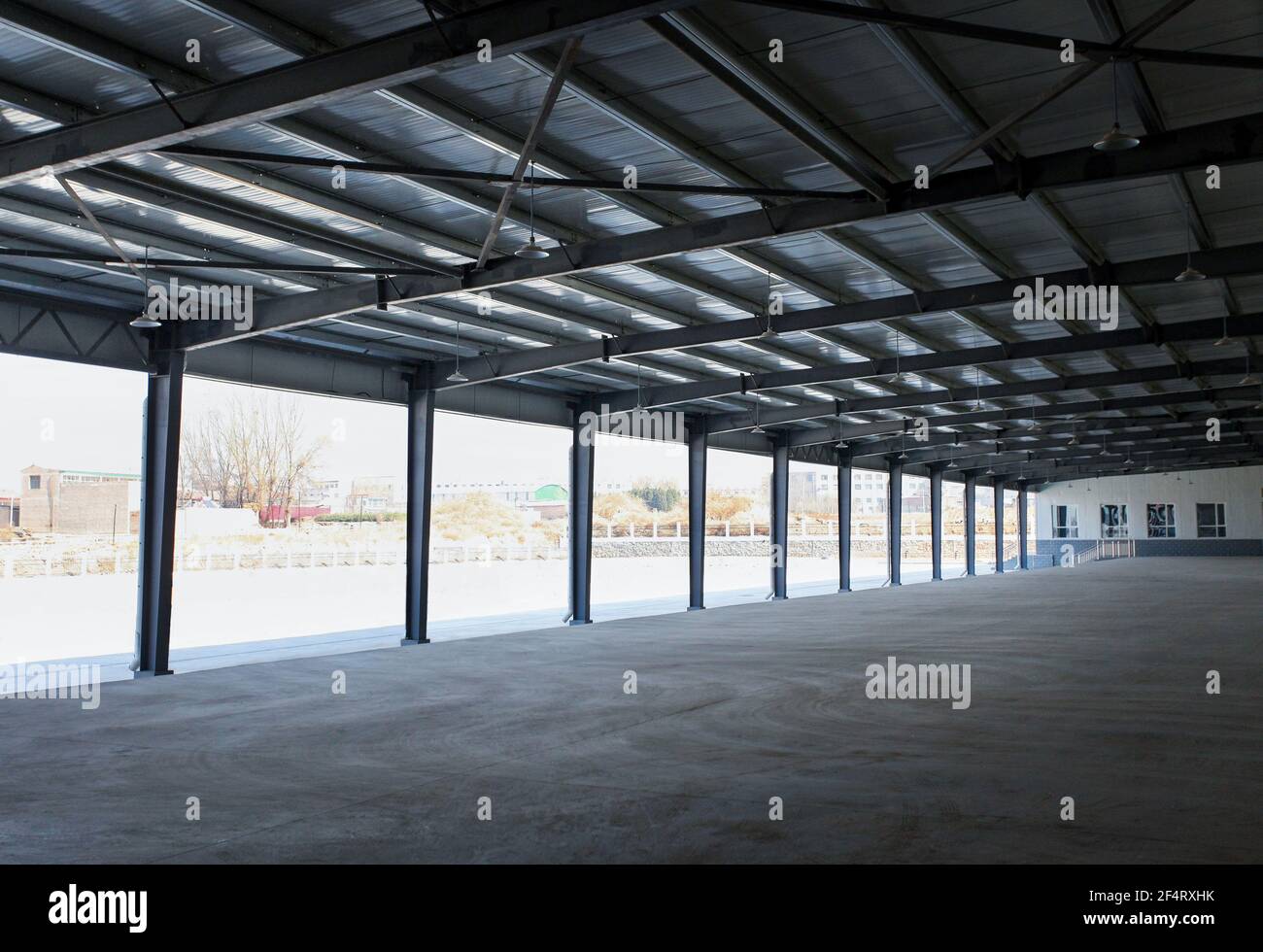 Warehouse,a open and unmanned building structure for parking Stock Photo