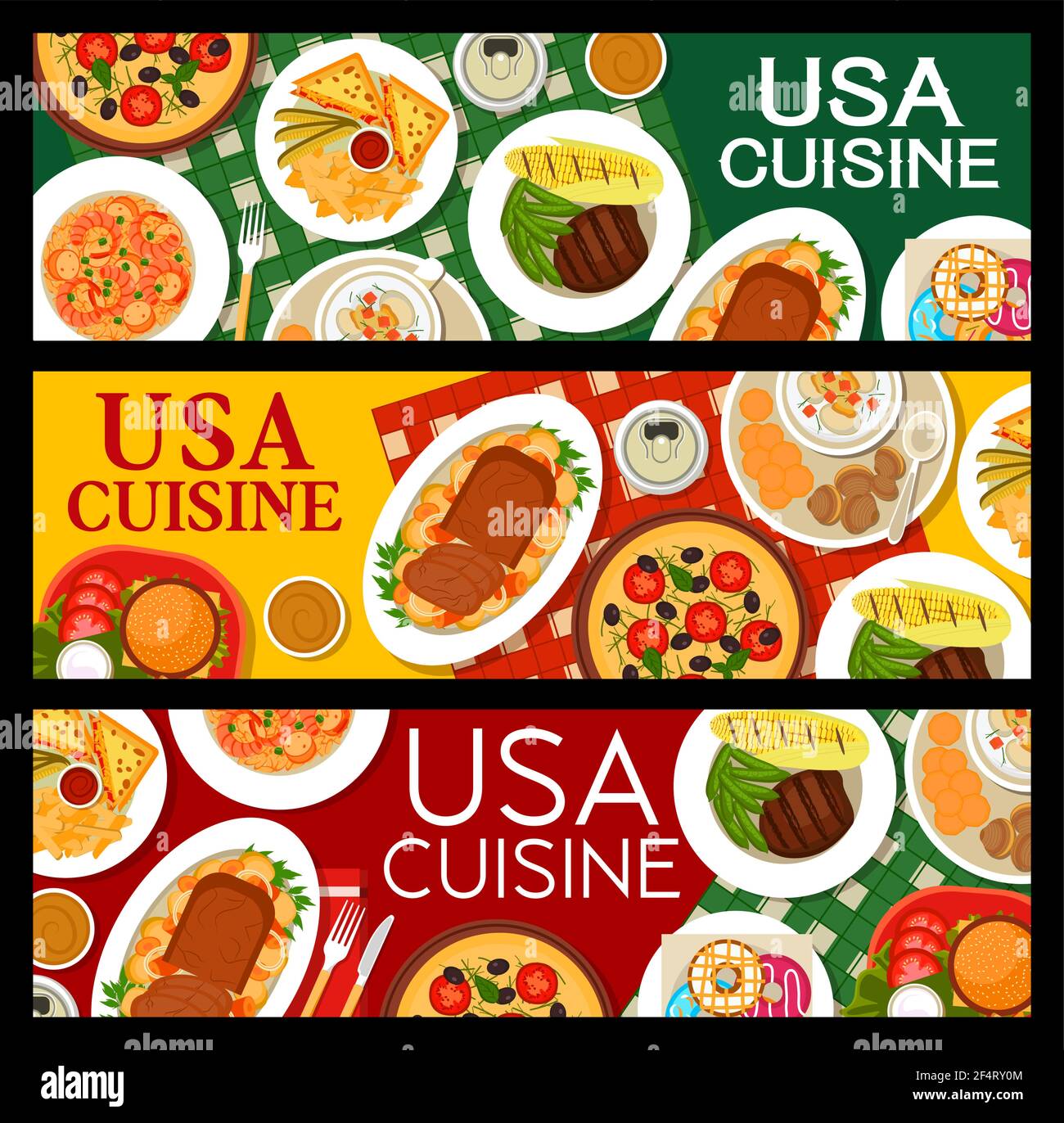 American cuisine banners, food menu for restaurant and cafe lunch ...