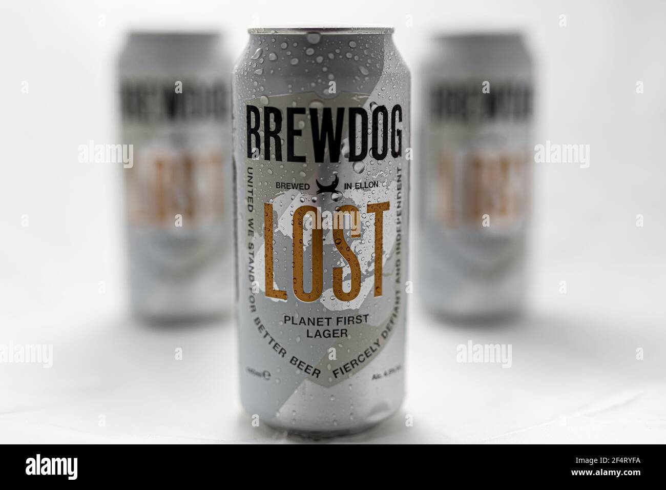 Woodbridge, Suffolk, UK March 10 2021: New Brewdog Lost Lagar which is brewed using solar energy and is the worlds first carbon neutral beer Stock Photo