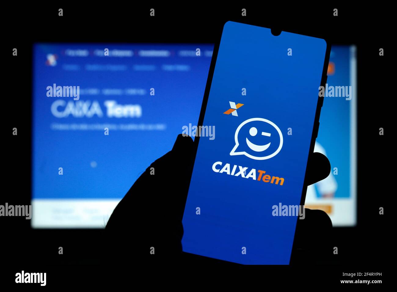 Minas Gerais, Brazil - March 21, 2021: client used the Caixa Tem application on a mobile phone Stock Photo