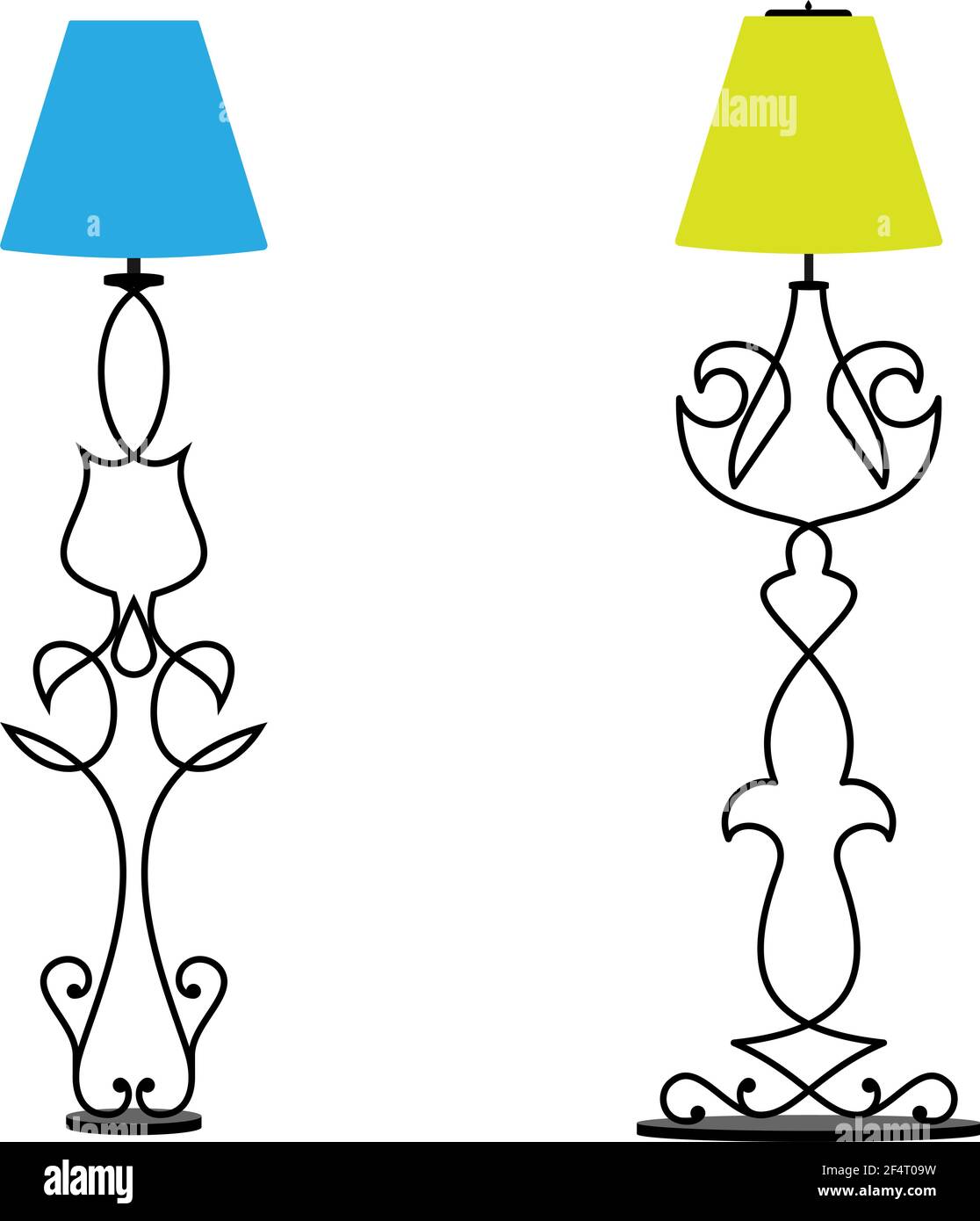 Wrought Iron Table Floor Lamp Design Vector Art Illustration Stock Vector