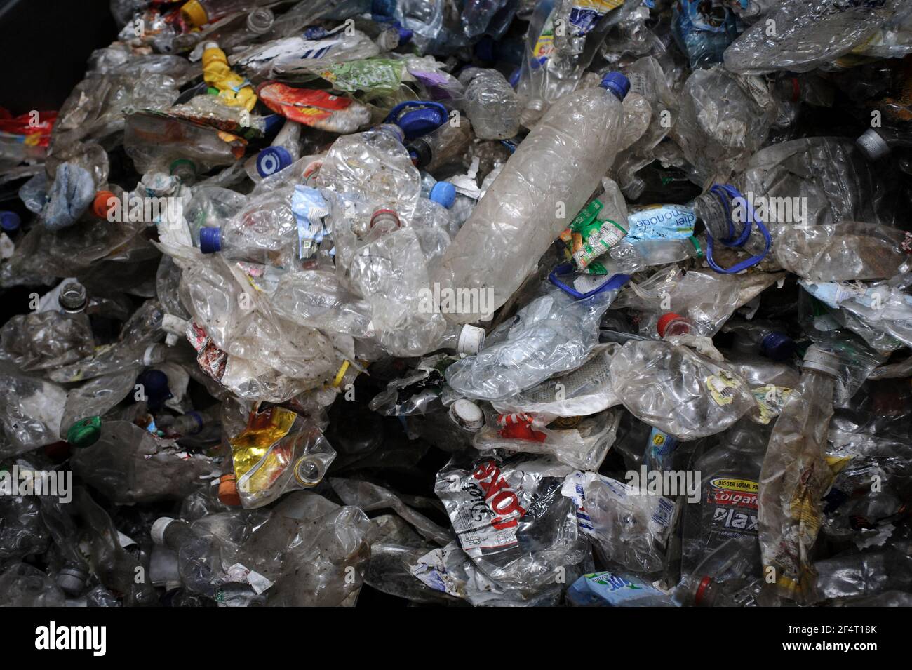 Plastic waste at a materials recycling facility in the UK. Stock Photo