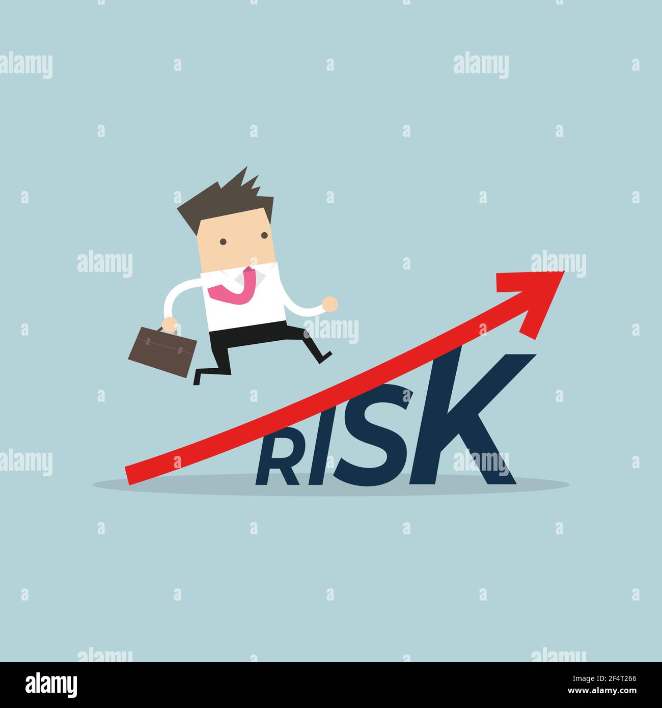 Businessman walking on grow up stock market graph above the word Risk. Stock Vector