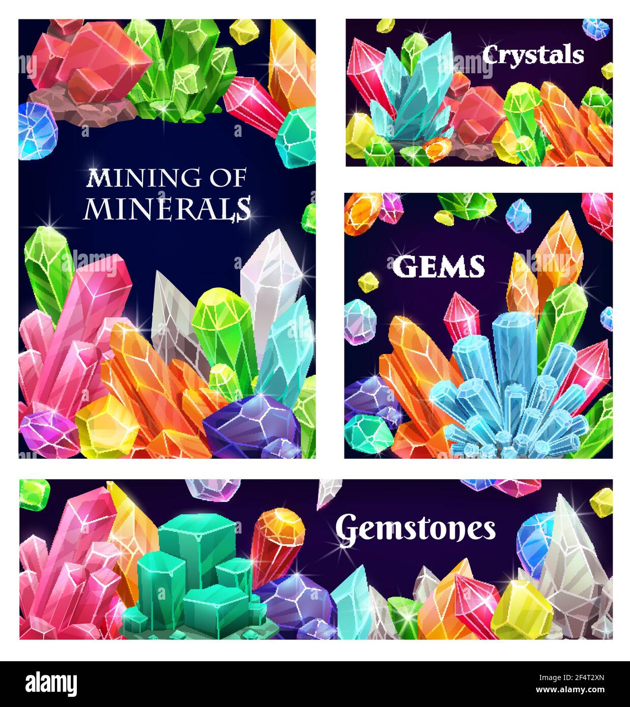Crystals or gemstones and precious gem stones Vector Image