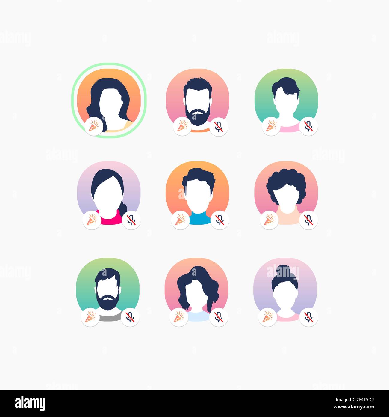 Member's avatars on Clubhouse app. Online communication. Audio chat with voice messages. Stock Vector