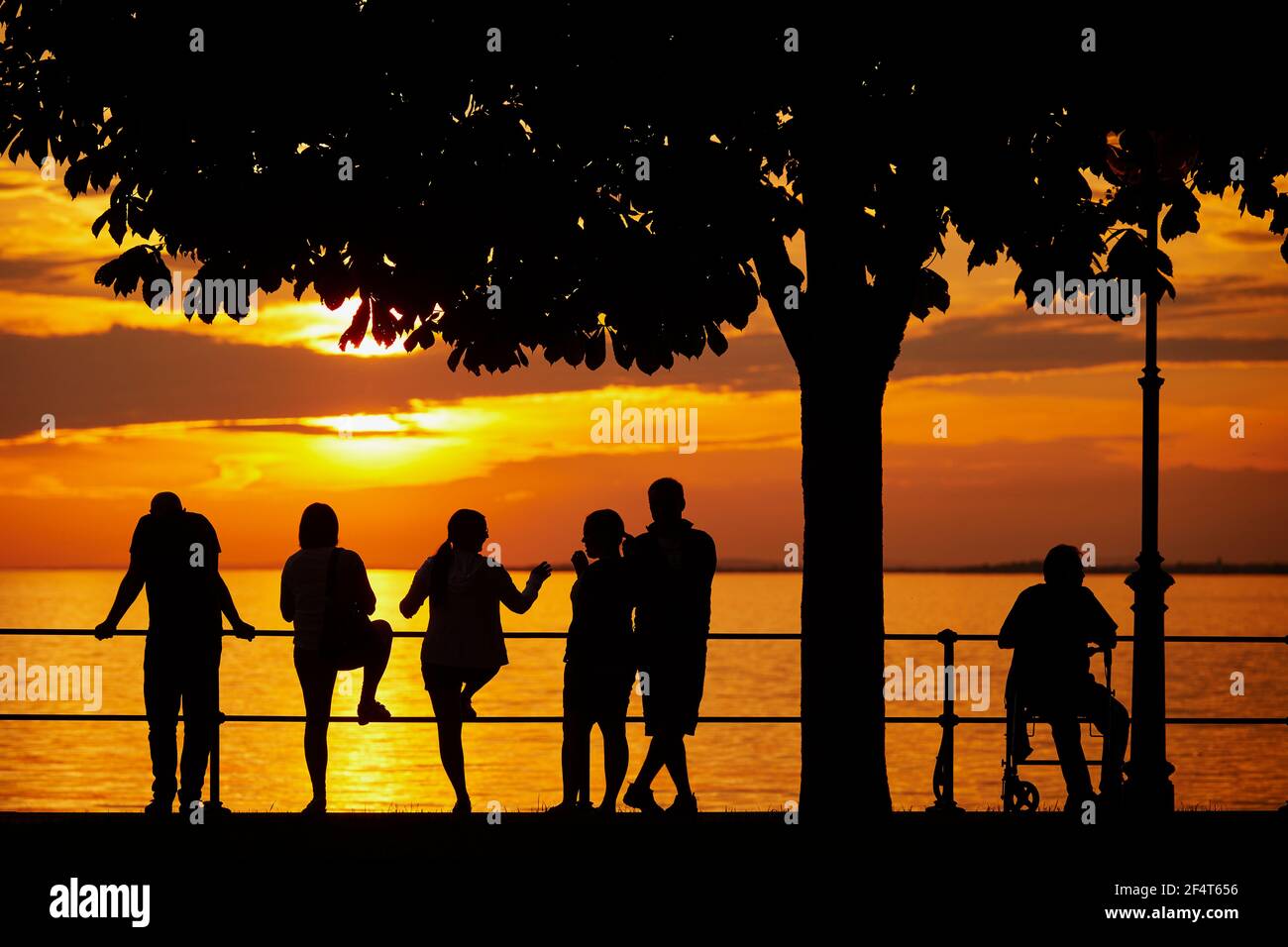 geography / travel, Austria, Bregenz, people enjoy the sunset at lake, Additional-Rights-Clearance-Info-Not-Available Stock Photo