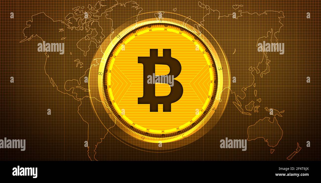 Golden Crypto concept in Bank locker style backdrop. Modern crypto currency  locker background with world map Stock Photo - Alamy