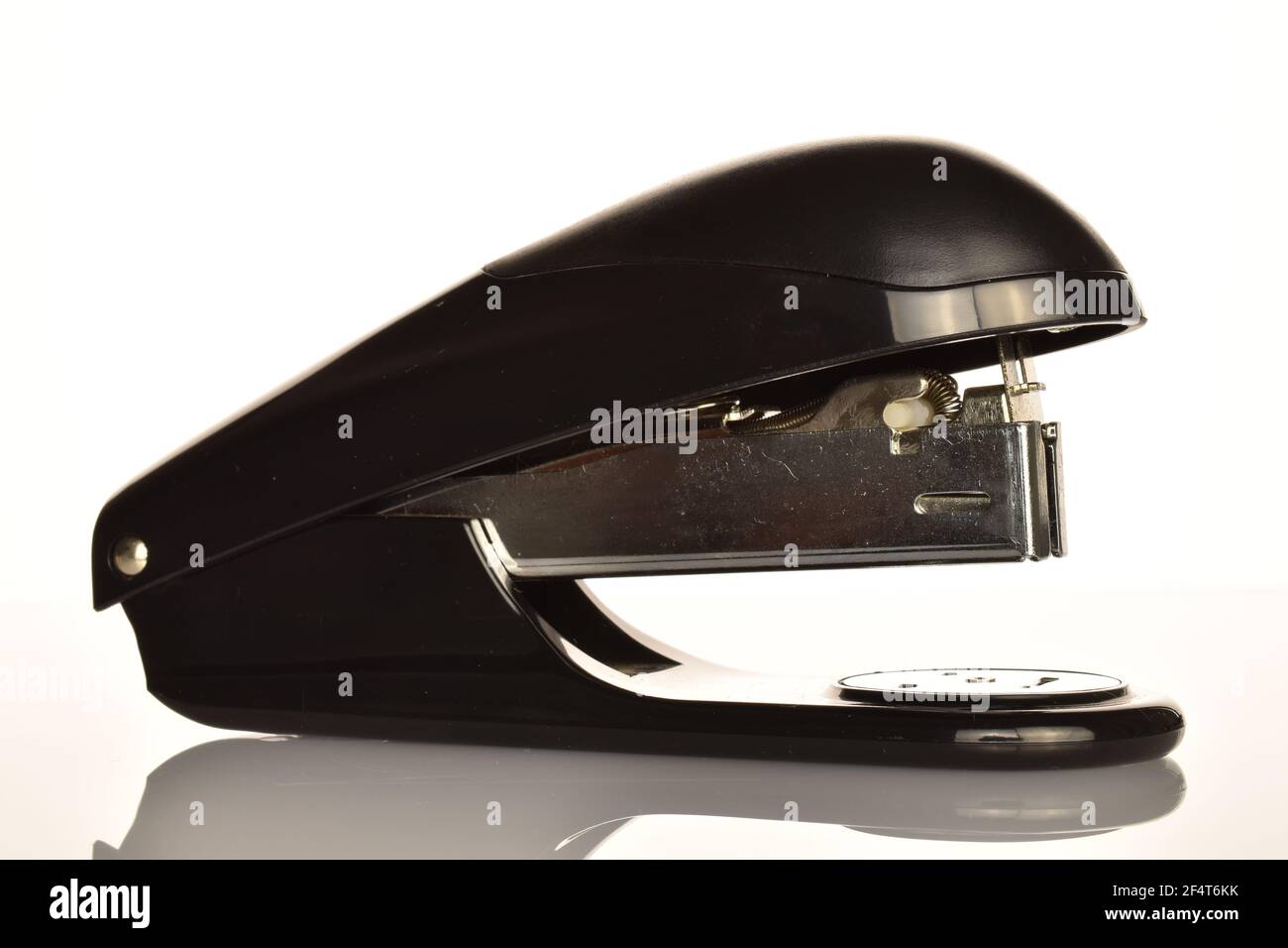 One stationery stapler, macro,  on a white background. Stock Photo