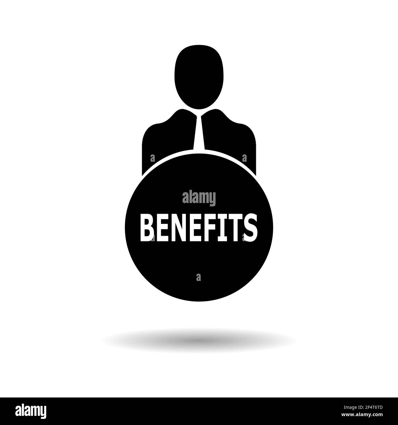 Business person with text BENEFITS flat icon. Isolated on white background.Vector illustration Stock Vector