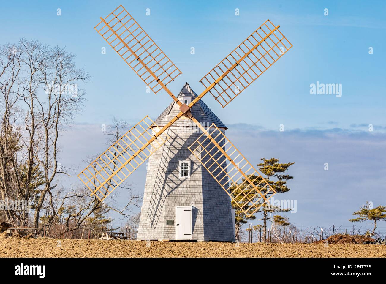 Wind Mill at Sylvester Manor, Shelter Island, NY Stock Photo