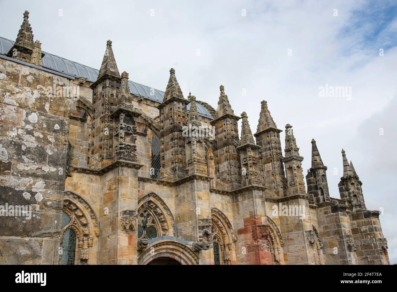 Some of the spiers of Rosslyn Chapel - Edinburgh Stock Photo