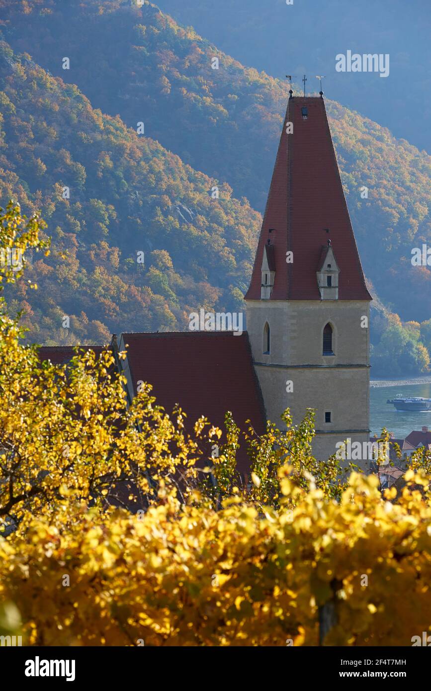 geography / travel, Austria, Weissenkirchen, fortified church Virgin Mary ascension to heaven in autum, Additional-Rights-Clearance-Info-Not-Available Stock Photo