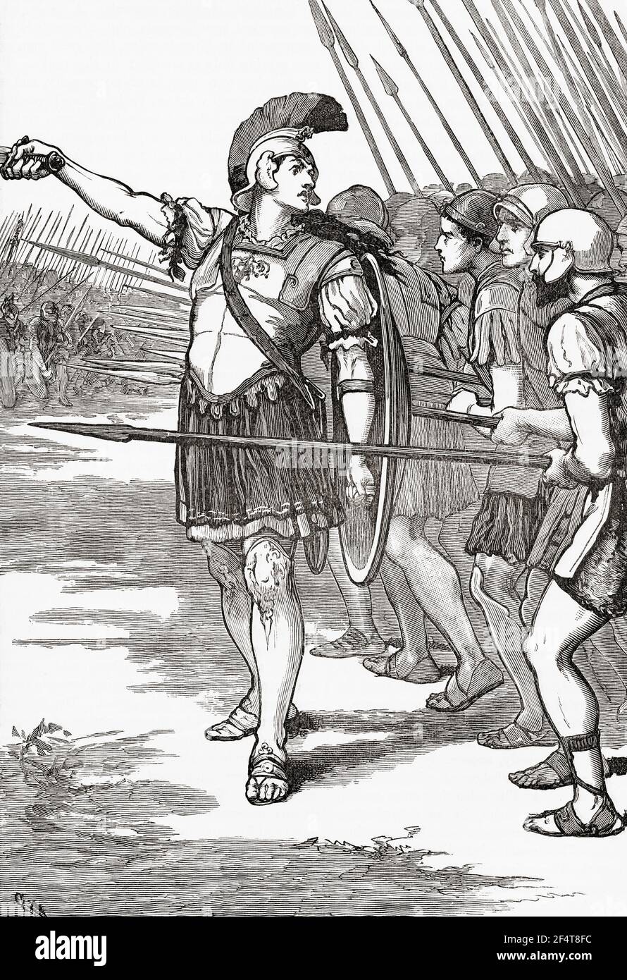 Pelopidas leading the Thebans at the Battle of Leuctra, 6 July, 371 BC.  From Cassell's Universal History, published 1888. Stock Photo