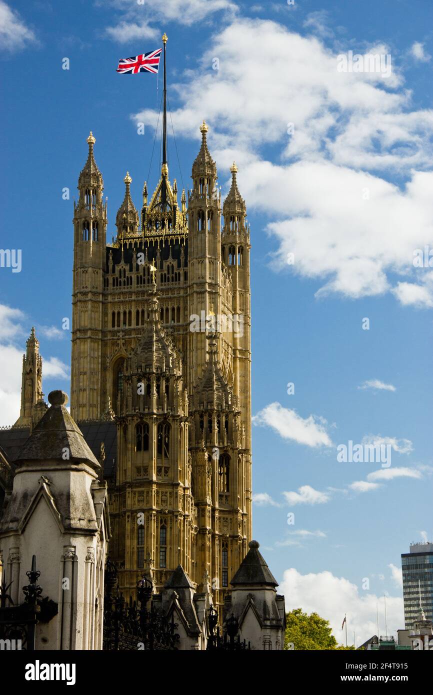 London, United Kingdom - September 13, 2011: The Victoria Tower is the square tower at the south-west end of the Palace of Westminster in London. Stock Photo