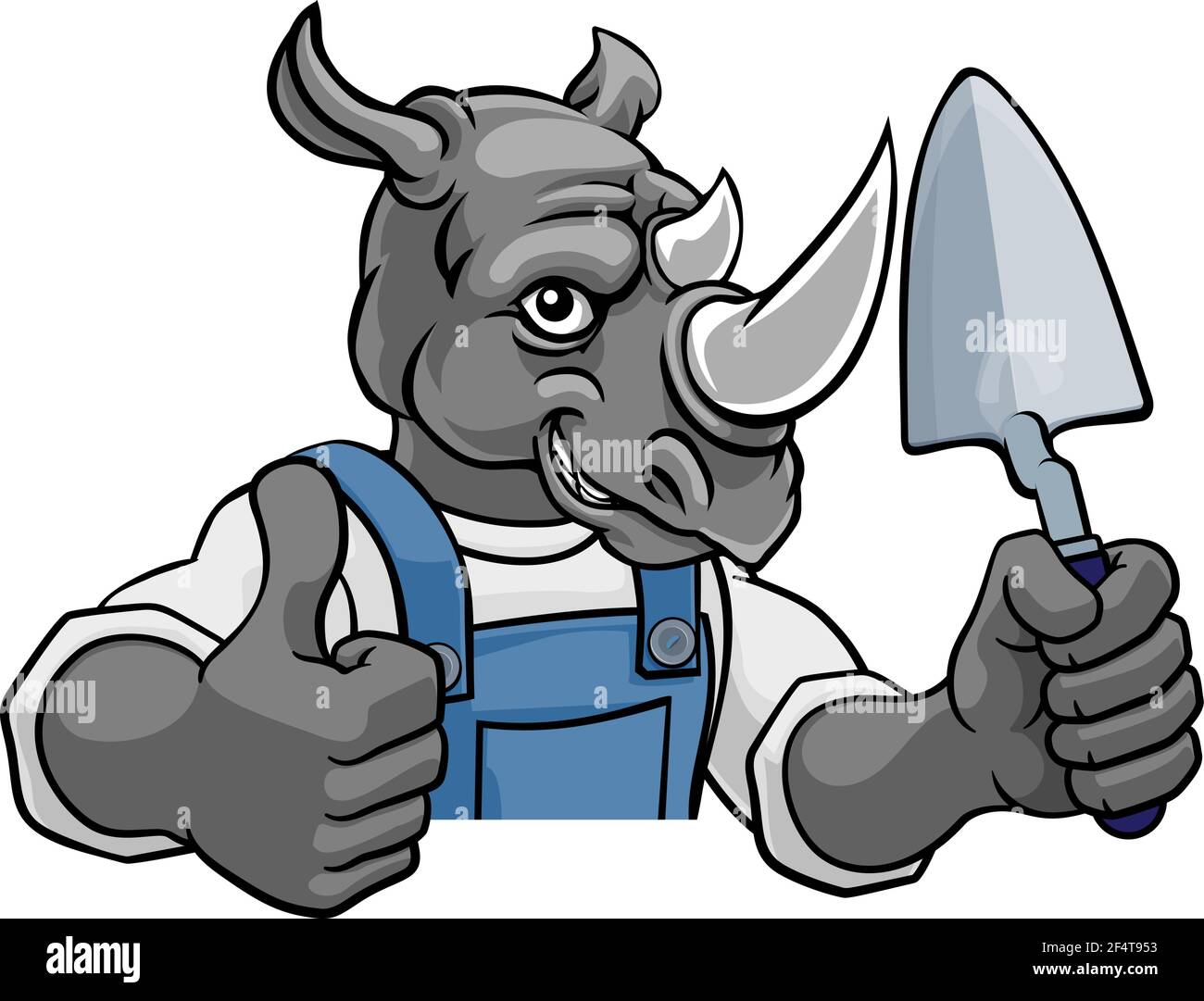 Rhino Bricklayer Builder Holding Trowel Tool Stock Vector