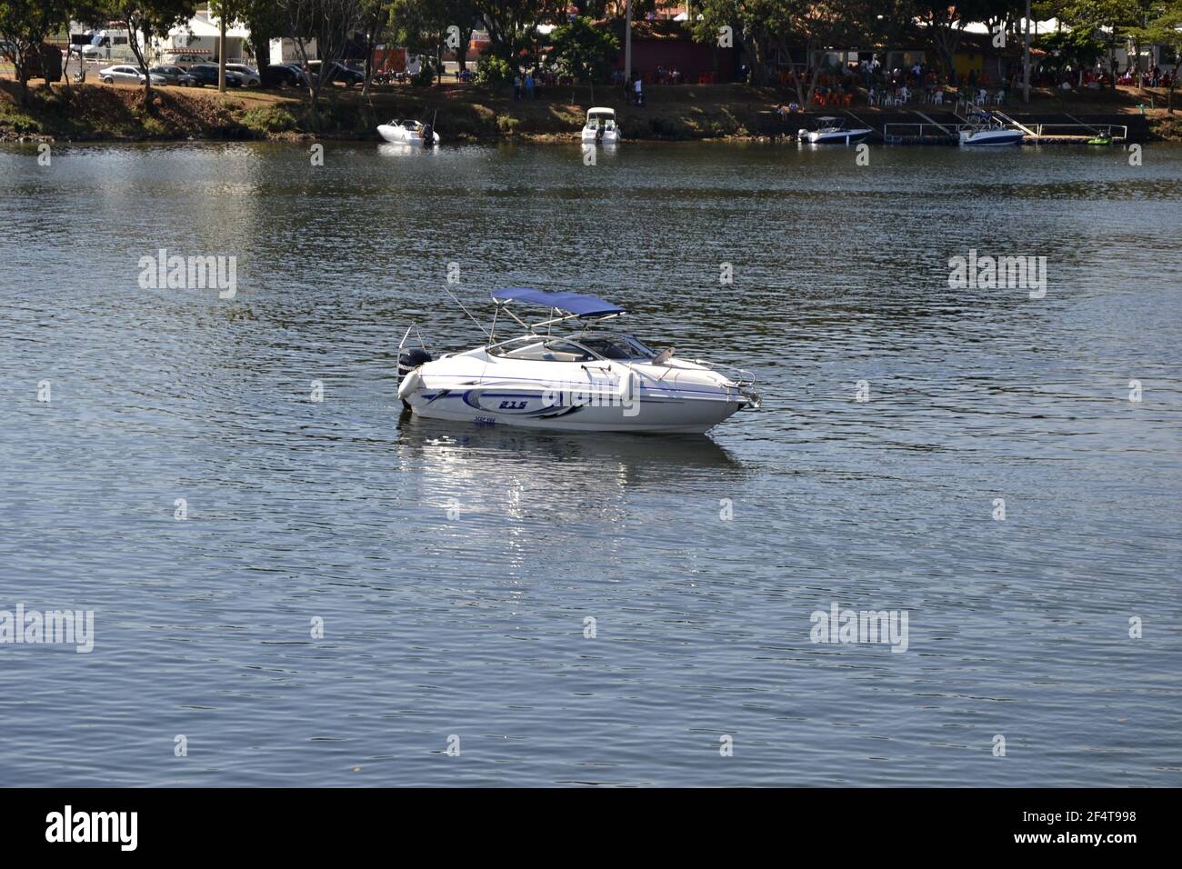 BARRA BONITA, BRAZIL, SOUTH AMERICA, OCT, 29, 2018,Boat.  View of a leisure motorboat on the Tiete River in a city in the interior of Sao Paulo, Braz Stock Photo