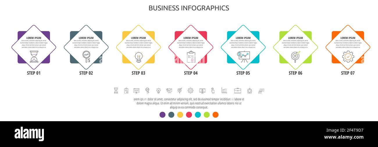 Vector business infographic label with rhombus for seven label, diagram ...