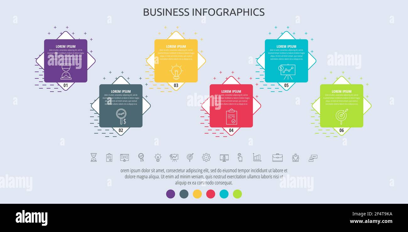 Vector business infographic label with squares for six label, diagram ...